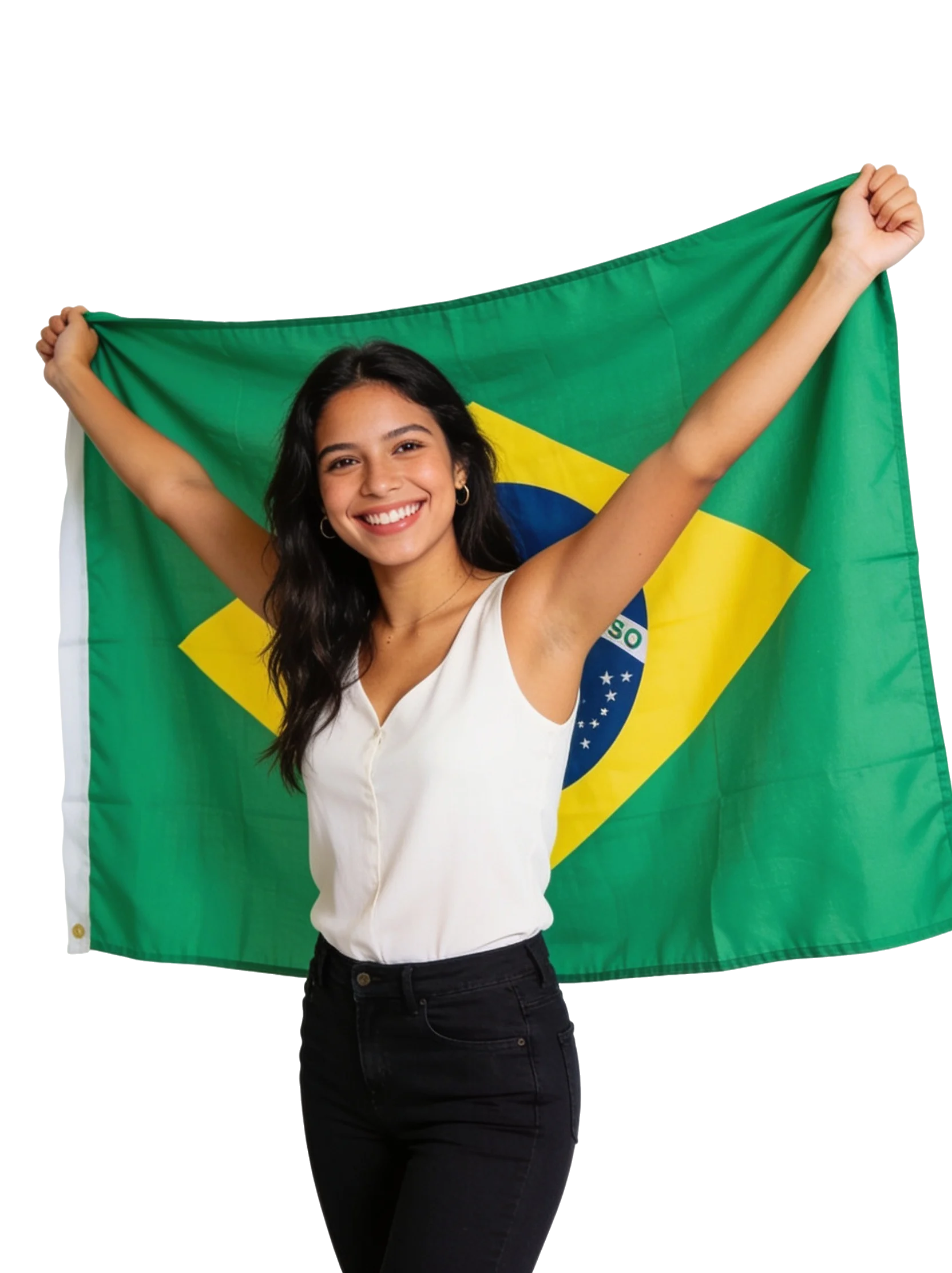 Estudiante feliz de Tmese con la bandera de Brasil